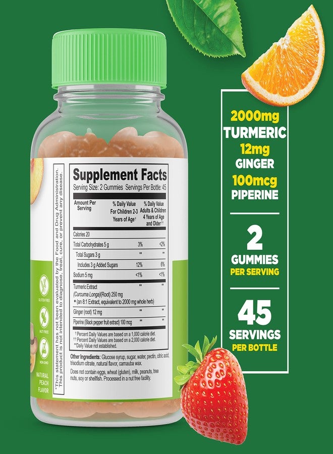 Lifeable Turmeric Curcumin and Ginger for Kids – with Black Pepper Extract – 2000mg – Great Tasting Natural Flavor Gummy Supplement – Gluten Free Vegetarian Chewable – 90 Gummies - Image 2